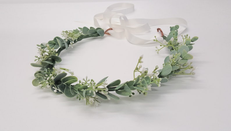 Bloemenkroon-bloemenmeisje bloemkroon-bruids, bruidsmeisje bloemenkroon gemaakt met baby's adem en eucalyptus-groen bloemenkroon-Fiona afbeelding 1