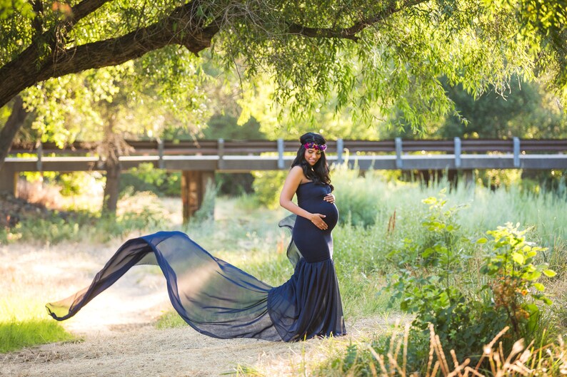 Maternity Gown for Photo Shoot-Long Maternity Dress-Fitted Maternity Dress for Baby Shower-Sheer Pregnancy Dress-Maxi Gown-PALOMA Dress image 1
