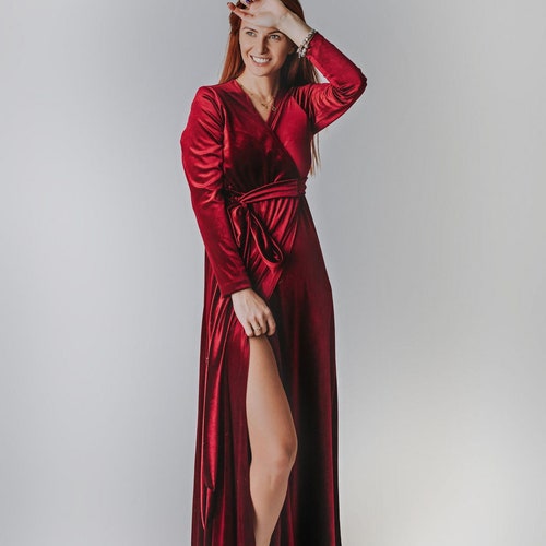 maxi velvet wrap dress Baltic Born Womens Meghan Velvet Wrap Maxi Dress | Deep Green