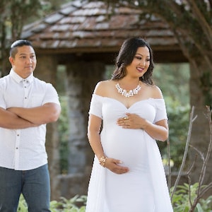 Baby Shower Dress-White Maternity Dress for Photo Shoot-Photo Shoot Maternity Dress-Long Maternity Dress for Wedding-White Maxi Gown-GRETA image 4