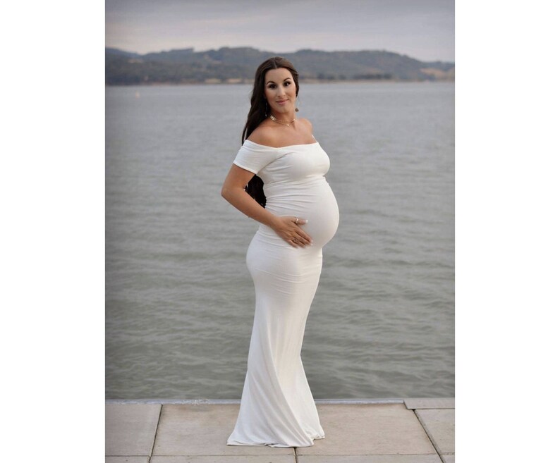 White Dress For Photo Shoot Baby Shower Long Image 0