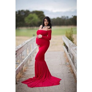 Maternity Dress for Baby Shower Long Sleeve Maternity Dress for Photo Shoot Long Maternity Gown Mermaid Style Maternity Dress-ELLA image 2