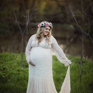 Plus Size Bohemian Lace Maternity Gown for Baby Shower, Photo Shoot and Wedding-Bohemian Maternity Dress with Long Sleeve-Maxi OLA Dress image 2