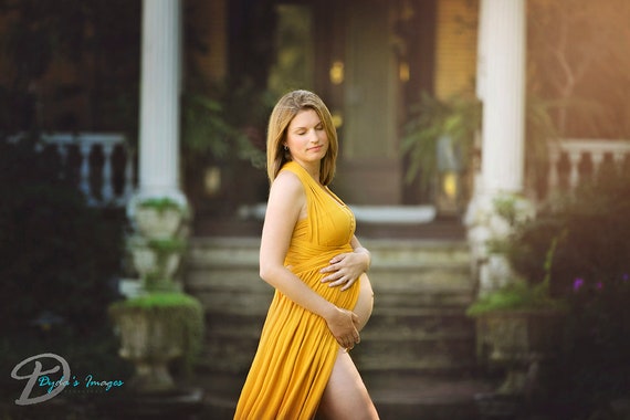 Luxury Yellow Strapless Maternity Dress Gender Revel Dress Ascot