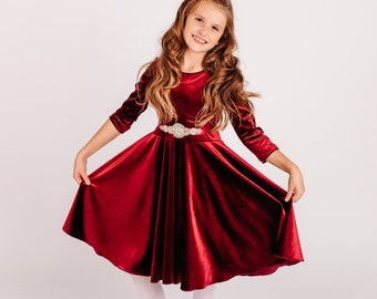 Girl twirl velvet dress-Christmas twirl velvet dress-flower girl velvet dress-Mommy and Me dress-Made in USA