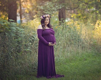 Plus Size Maternity Gown for Baby Shower,Photo Shoot or Wedding-Long Sleeve Maternity Dress-Maxi Maternity Gown- MATILDA