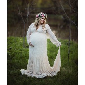 Plus Size Bohemian Lace Maternity Gown for Baby Shower, Photo Shoot and Wedding-Bohemian Maternity Dress with Long Sleeve-Maxi OLA Dress image 1