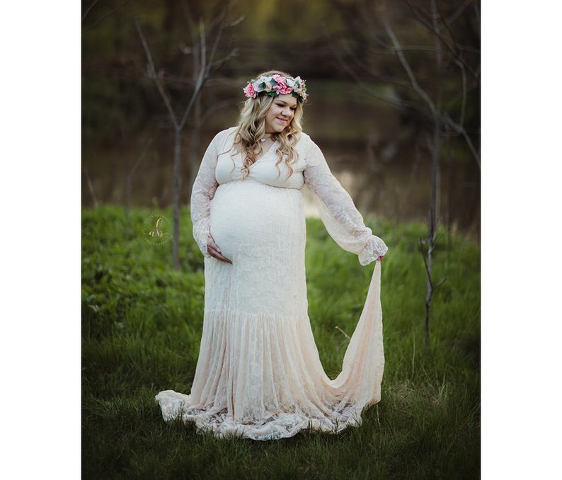 Plus Size Bohemian Lace Maternity Gown for Baby Shower, Photo Shoot and Wedding-Bohemian Maternity Dress with Long Sleeve-Maxi OLA Dress image 1