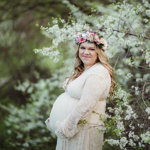 Plus Size Bohemian Lace Maternity Gown for Baby Shower, Photo Shoot and Wedding-Bohemian Maternity Dress with Long Sleeve-Maxi OLA Dress image 3