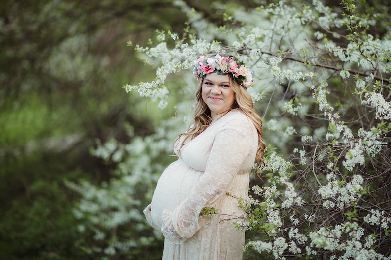 Plus Size Bohemian Lace Maternity Gown for Baby Shower, Photo Shoot and Wedding-Bohemian Maternity Dress with Long Sleeve-Maxi OLA Dress image 3