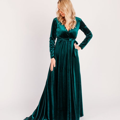 long sleeve velvet wrap maxi dress S Lux Black Velvet Wrap Maxi Dress