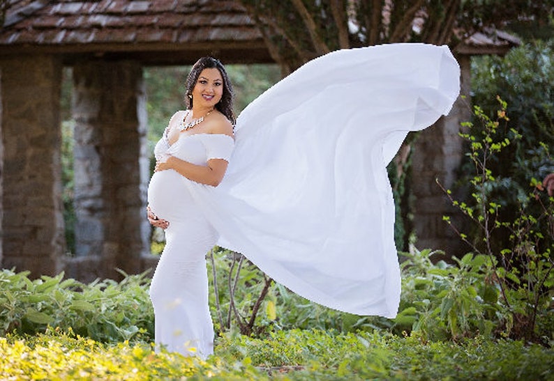 Baby Shower Dress-White Maternity Dress for Photo Shoot-Photo Shoot Maternity Dress-Long Maternity Dress for Wedding-White Maxi Gown-GRETA image 3