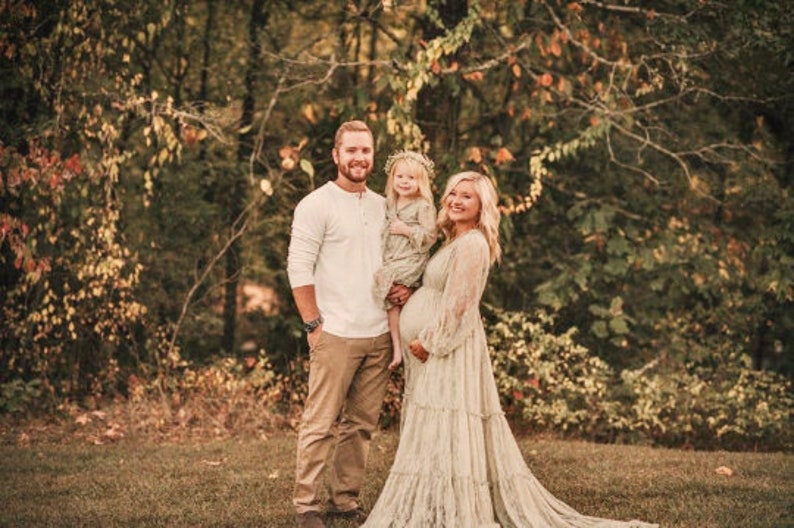 Mommy and Me dress-Lace Maternity Dress-Long Sleeve Photo Shoot Lace Dress-Bohemian Wedding Dress-Plus Size Lace Maternity Gown-BRIANA zdjęcie 9