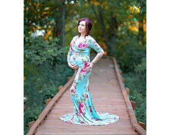 Maternity Dress for Photo Shoot-Baby Shower Dress-Maternity Dress for Baby Shower-Long Maternity Dress-Floral Maternity Dress-ANNABELLA Gown