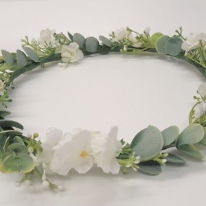 Baby's Breath Flower Crown-Flower Girl Crown Ivory-Wedding Flower Crown-Baby's Breath Bridesmaid Flower Crown-Eucalyptus Flower Crown White