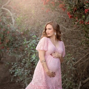 Lace Bohemian Dress with Flutter Sleeve for Baby Shower and Photo Shoot-Maternity Dress for Wedding-Mommy and Me Dress-BRIA Dress image 9