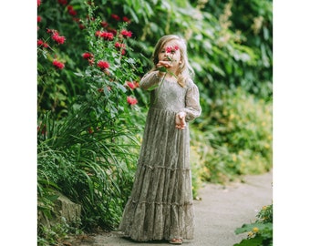 Lace Girl Dress-Boho Lace Dress-Lace Bohemian Girl Dress-Flower Girl Lace Dress-Mommy and Me Dress-Long Sleeve Lace Flower Girl Dress-ROSA