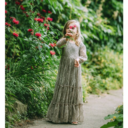 Flower Girl Dresswhite Lace Long Sleeve Dress Flower Girl Etsy