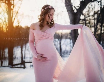 Fitted Maternity Gown for Photo Shoot-Baby Shower Dress-Long Maternity Dress-Fitted Maternity Gown-Red Maternity Dress-ABIGAIL