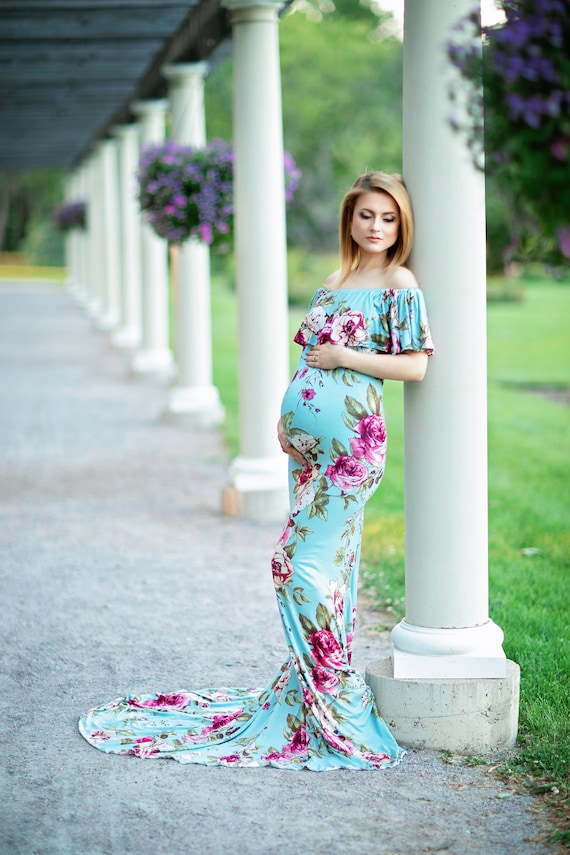 Maternity Dress for Photo Shoot-Baby Shower Dress Floral-Floral Maternity  Dress-Fitted Maternity Gown-ANDREA Dress