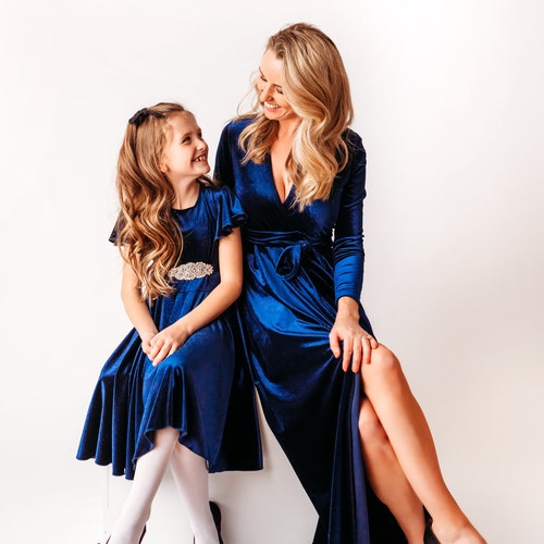 long sleeve velvet wrap maxi dress Mommy And Me Wrap Velvet Dress-bridesmaid Velvet Wrap Dress-long Sleeve  Wrap Dress-wrap Maxi Dress-velvet Dress For Christmas Family Picture
