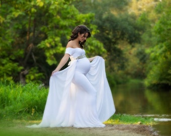 White Maternity Dress for Baby Shower-Maternity Dress for Photo Shoot or Wedding-Long Maternity Dress-Fitted Maternity Gown-GRETA DRESS
