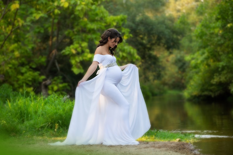 White Maternity Dress for Baby Shower-Maternity Dress for Photo Shoot or Wedding-Long Maternity Dress-Fitted Maternity Gown-GRETA DRESS 