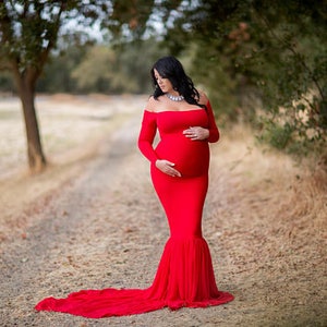 Maternity Dress for Baby Shower Long Sleeve Maternity Dress for Photo Shoot Long Maternity Gown Mermaid Style Maternity Dress-ELLA image 1