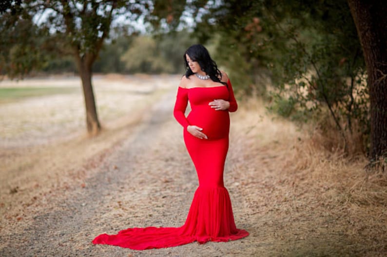 Maternity Dress for Baby Shower Long Sleeve Maternity Dress for Photo Shoot Long Maternity Gown Mermaid Style Maternity Dress-ELLA image 1