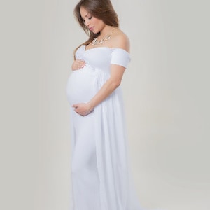 Baby Shower Dress-White Maternity Dress for Photo Shoot-Photo Shoot Maternity Dress-Long Maternity Dress for Wedding-White Maxi Gown-GRETA image 5