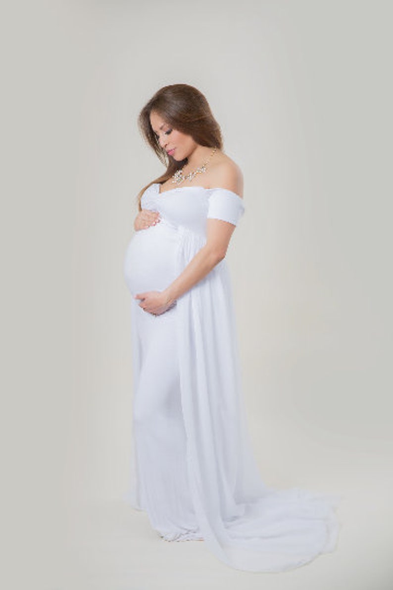 Baby Shower Dress-White Maternity Dress for Photo Shoot-Photo Shoot Maternity Dress-Long Maternity Dress for Wedding-White Maxi Gown-GRETA image 5