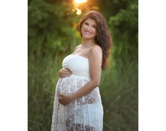 White Maternity Dress-Lace Maternity Gown-Long Maternity Gown-Maternity Dress for Photo Shoot-Lace Maternity Gown-ONIKA Dress