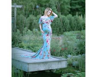 Maternity Dress for Photo Shoot-Baby Shower Dress Floral-Floral Maternity Dress-Fitted Maternity Gown-ANDREA Dress