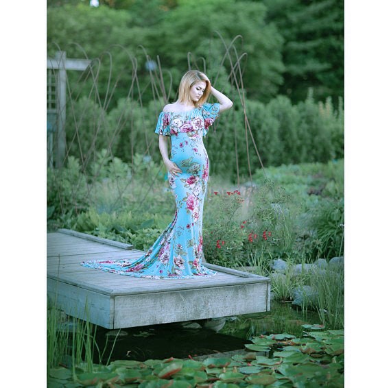 Maternity Dress for Photo Shoot-Baby Shower Dress Floral-Floral Maternity  Dress-Fitted Maternity Gown-ANDREA Dress