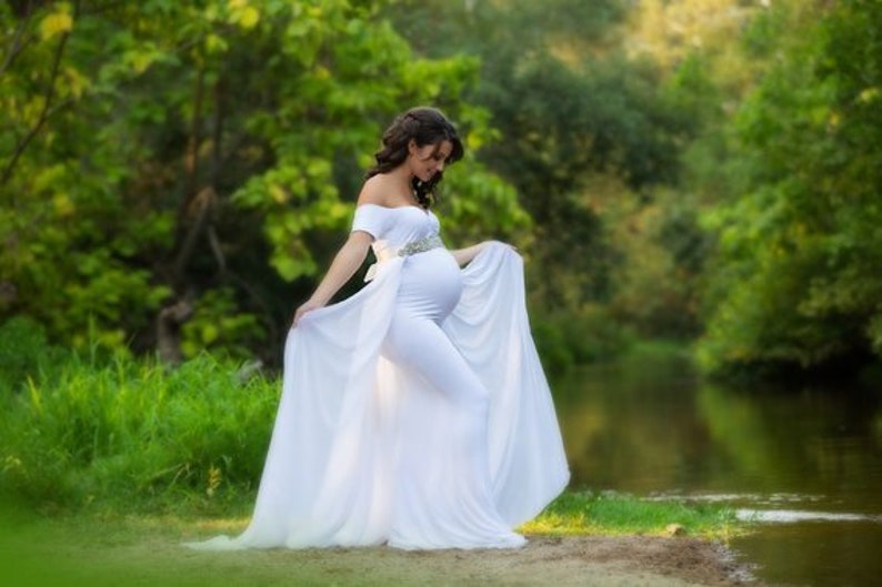 Baby Shower Dress-White Maternity Dress for Photo Shoot-Photo Shoot Maternity Dress-Long Maternity Dress for Wedding-White Maxi Gown-GRETA white