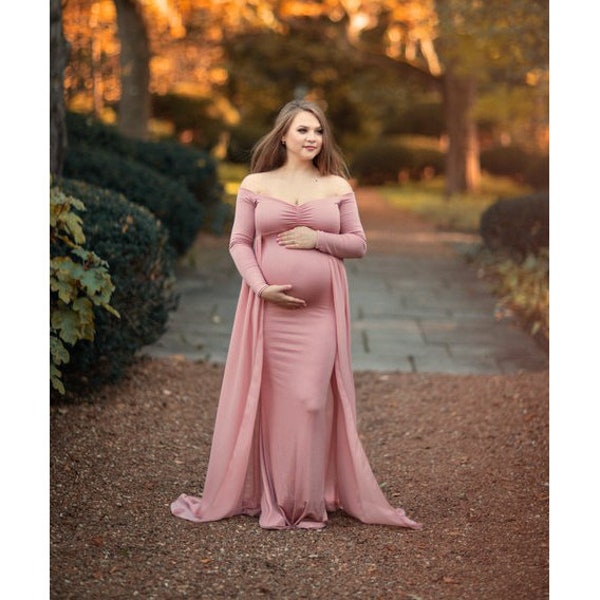 Baby Shower Dress-Maternity Gown for Photo Shoot-Long Sleeve Maternity Dress-Fitted Maternity Gown-Maxi Gown-FRIDA DRESSS