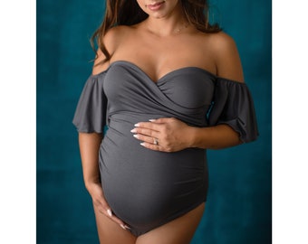 Off the shoulder maternity body suit for maternity photo session-fitted top for boudoir maternity photo session