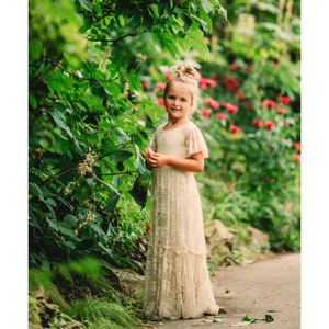 Lace flower girl dress-boho girl lace dress-rustic flower girl dress-vintage flower girl dress-boho  girl dress-ELA