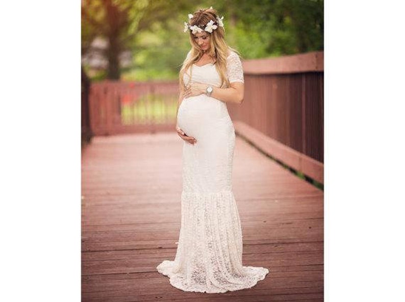 Maternity Dress White Lace Maternity Gown For Wedding Baby Etsy