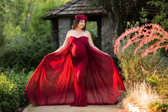 Buy ORQ Women's Maxi Maternity Gown For Photoshoot (Burgundy_One Size) at  Amazon.in