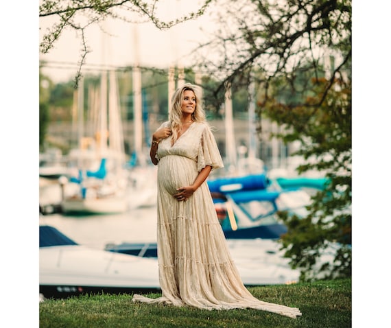 Bohemian Maternity Dress with Flutter Sleeve-Boho Lace