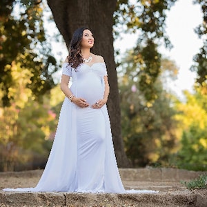 Baby Shower Dress-White Maternity Dress for Photo Shoot-Photo Shoot Maternity Dress-Long Maternity Dress for Wedding-White Maxi Gown-GRETA image 2