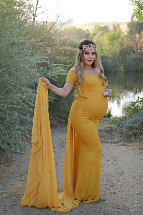Maternity Gown for Baby Shower, Photo Shoot, Wedding-mustard Yellow Maternity  Dress-maternity Photography-long Fitted Dress-chantal DRESS 