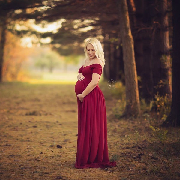 Maternity Dress for Photo Shoot-Baby Shower Dress-Short Sleeve Maternity Gown-Maternity Gown for Wedding-CABE Gown