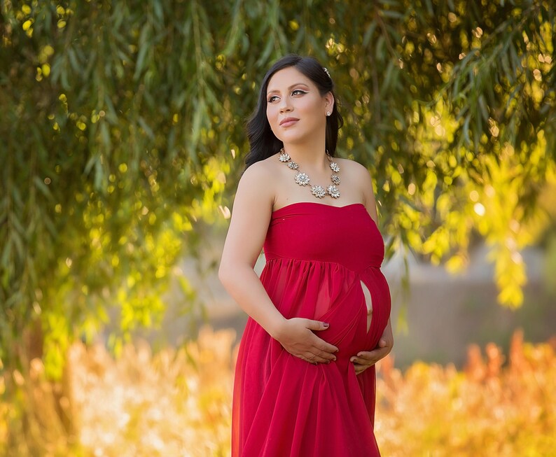 Maternity Gownred Maternity Dresssplit Front Maternity Etsy