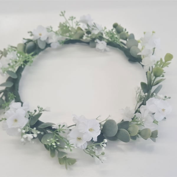 Flower Girl Crown White-Baby's Breath Flower Crown-Wedding Flower Crown-Baby's Breath Bridesmaid Flower Crown-Eucalyptus Flower Crown White