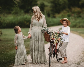 Mommy and Me Lace Dress for Photo Shoot-Lace Baby Shower Dress-Long Sleeve Boho Lace Dress-Vintage Lace Bohemian Dress Plus Size-BRIANA