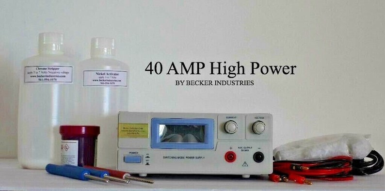 40 amp high power Gold plating Machine,  electroplating kit, this Gold plating kit includes 24K brush plating Gel Gold, 32oz Chrome stripper for removing chrome, 32oz nickel activator to activate nickel, Plating and and brush plating sleeves.