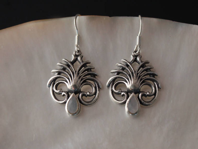 Sterling Silver and Mother of Pearl Art Nouveau Earrings