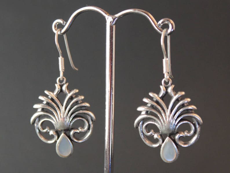 Sterling Silver and Mother of Pearl Art Nouveau Earrings